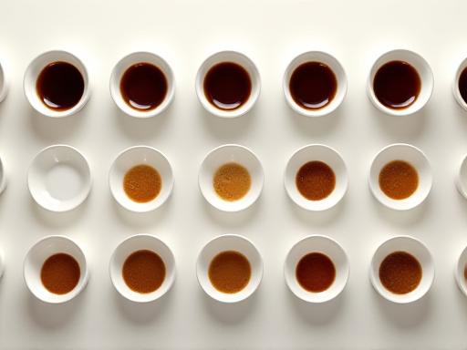 Varias tazas de café preparadas para una sesión de cata.